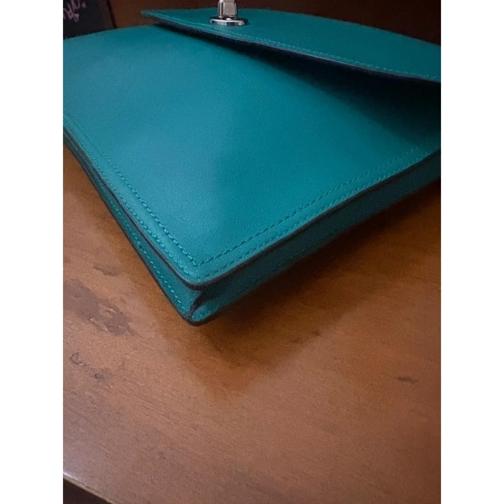 Coach Clutch Bag Womens Large Teal Green Leather Turnlock Envelope Chic Designer